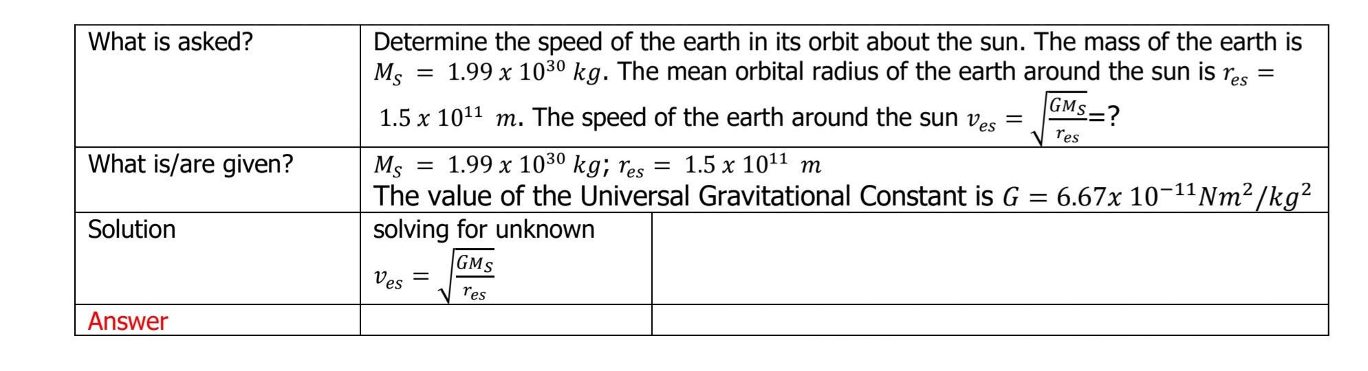x 10'11Nm2/ k I 2 Solution solving for unknown 12 = Gmlm2