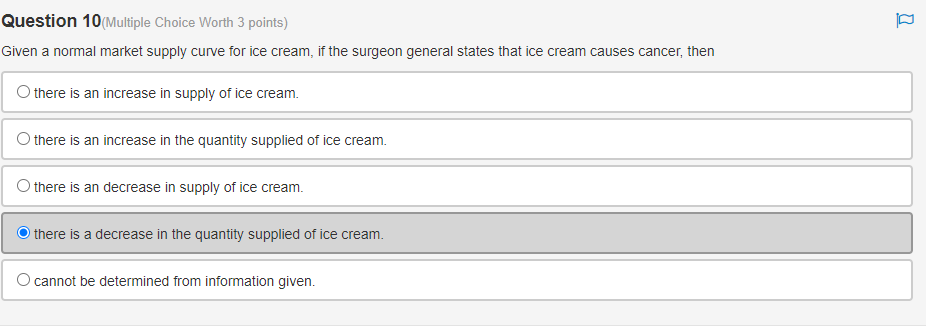 Question 10(Multiple Choice Worth 3 points) Given a normal market supply