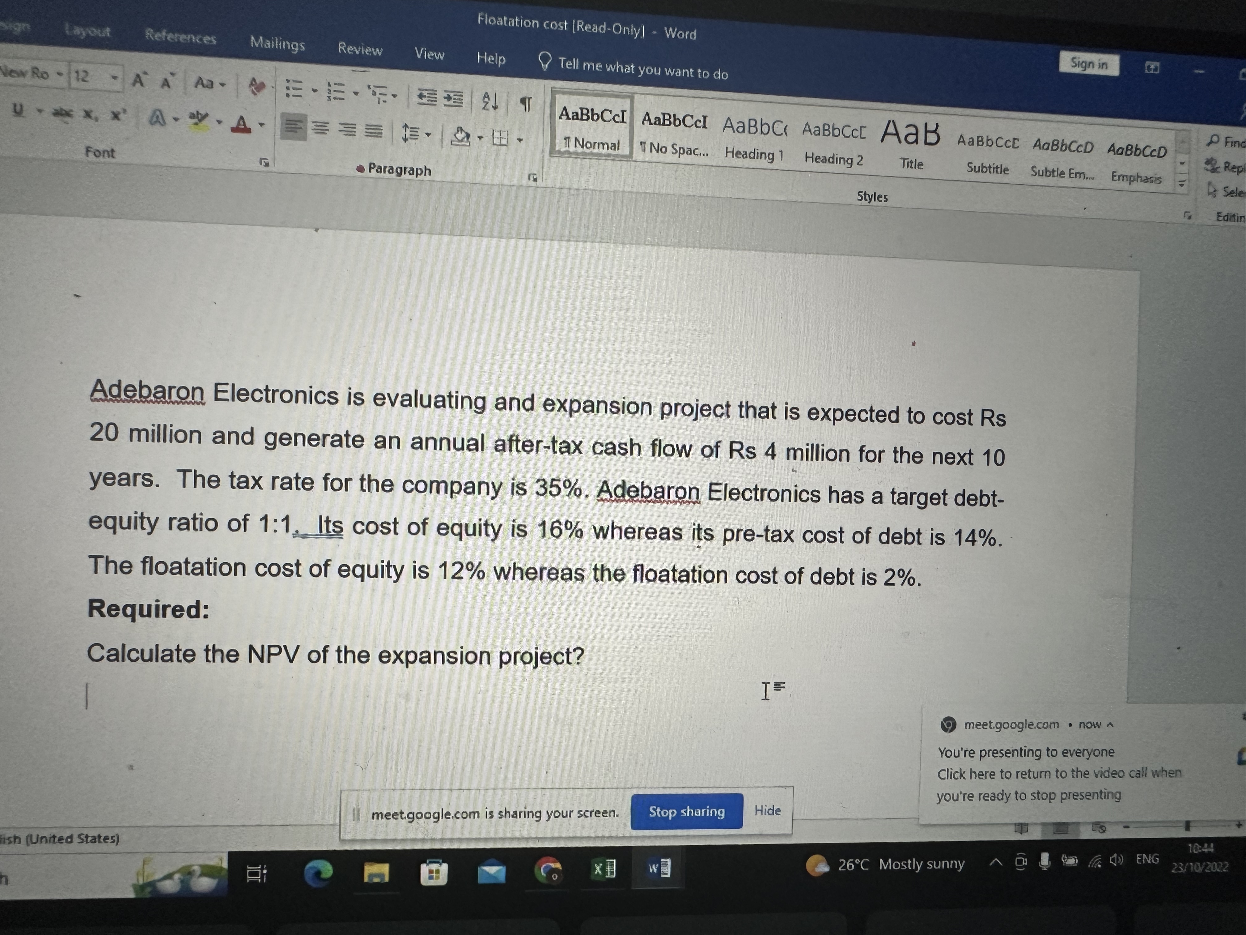  Floatation cost [Read-Only] - Word Sign in Layout References Mailings Review