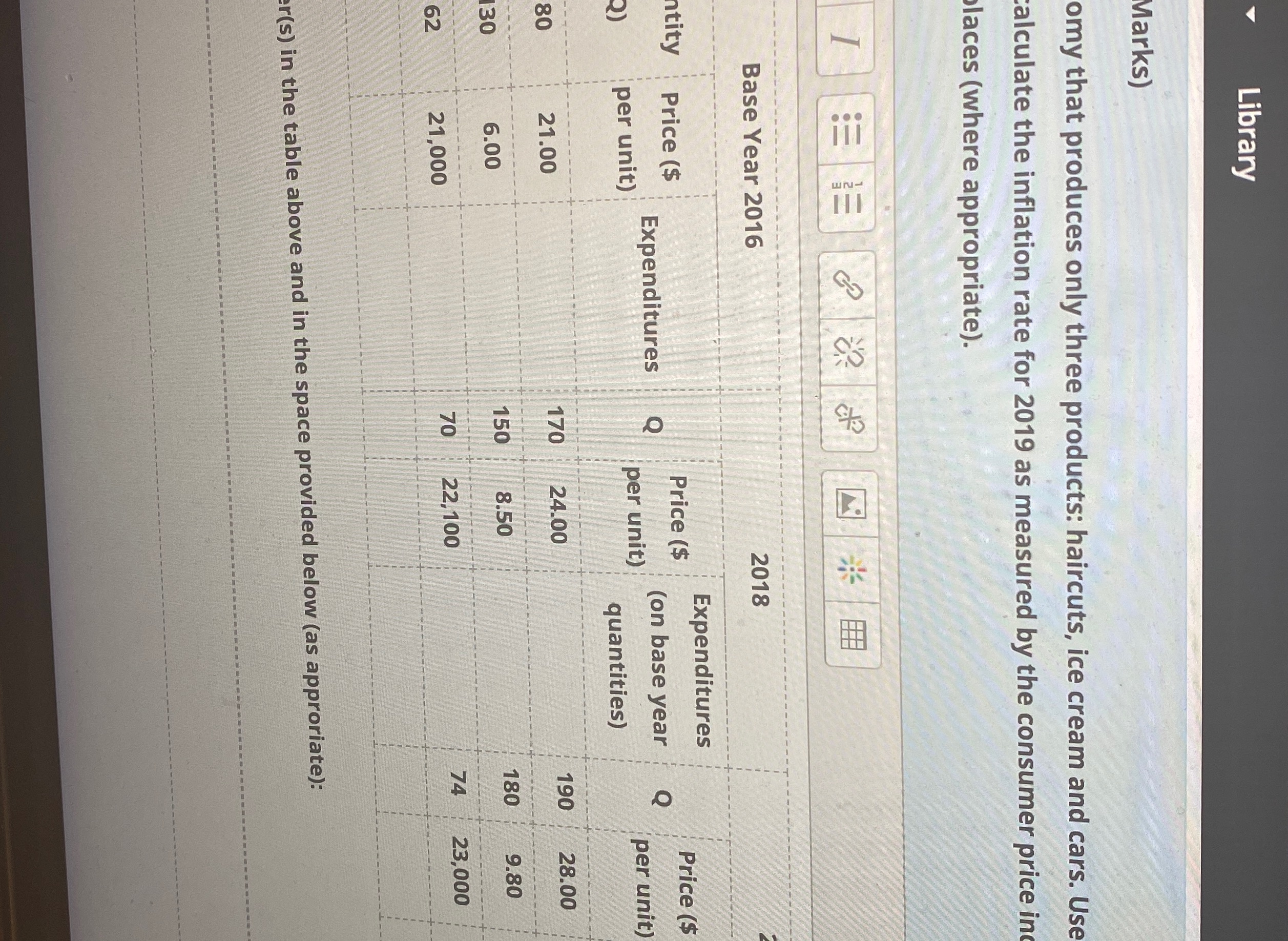 Please help Library Marks) omy that produces only three products: haircuts, ice