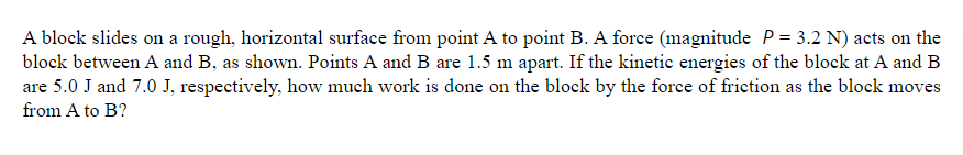 A block slides on a rough, horizontal surface from point A