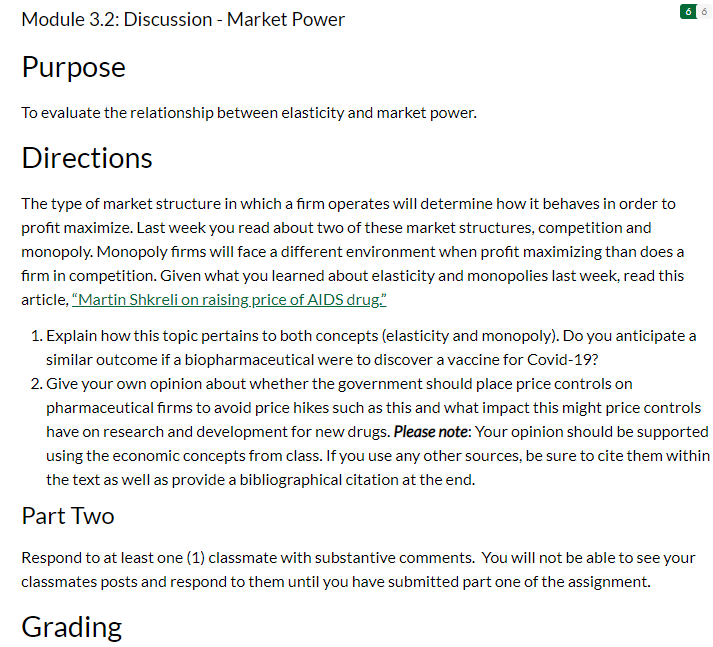 i need help with this discussion please Module 3.2: Discussion - Market