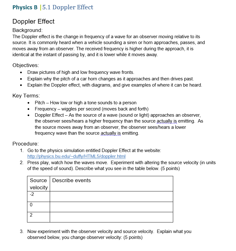  Physics B | 5.1 Doppler Effect Doppler Effect Background: The Doppler