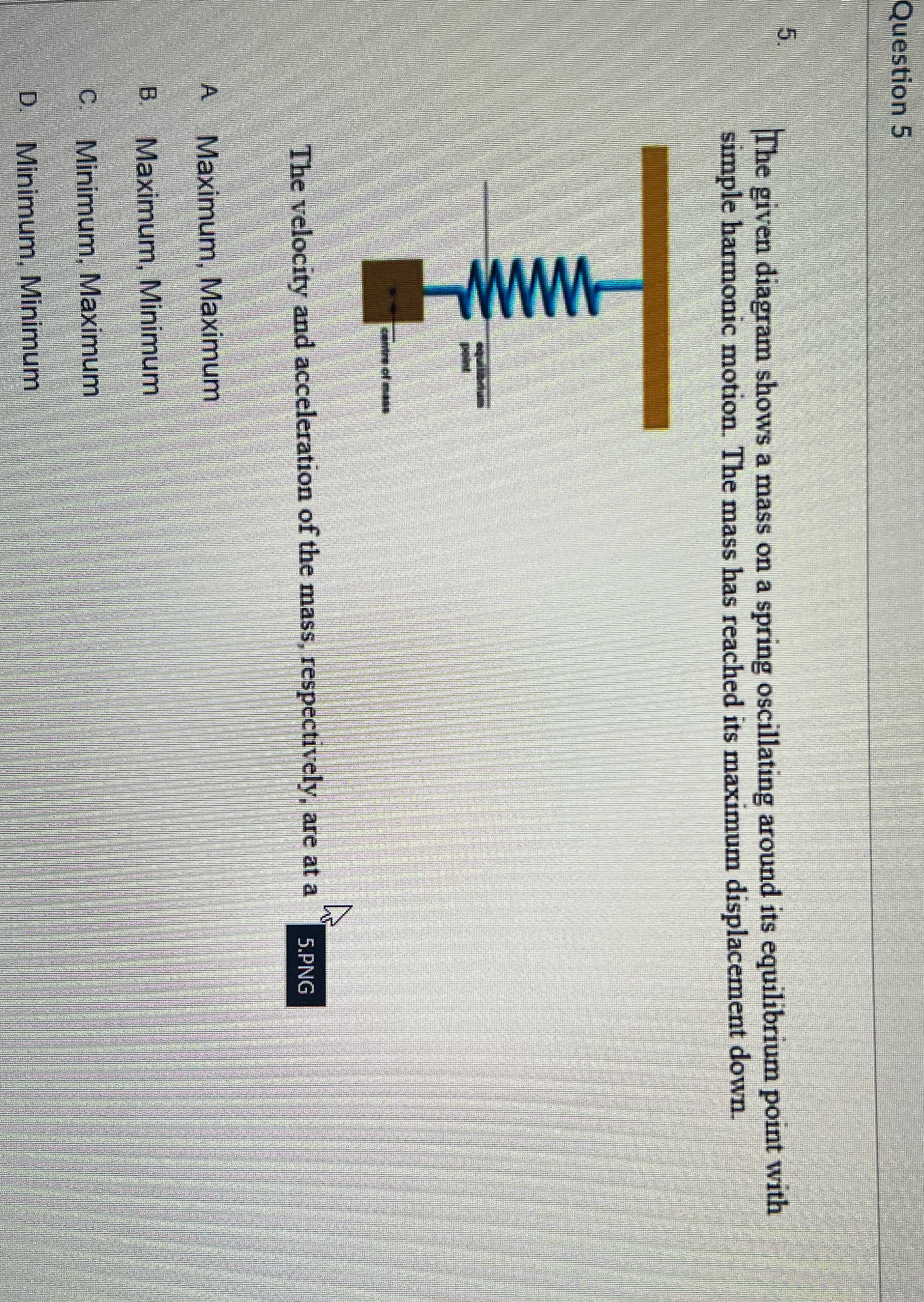 Help Question 5 The given diagram shows a mass on a spring