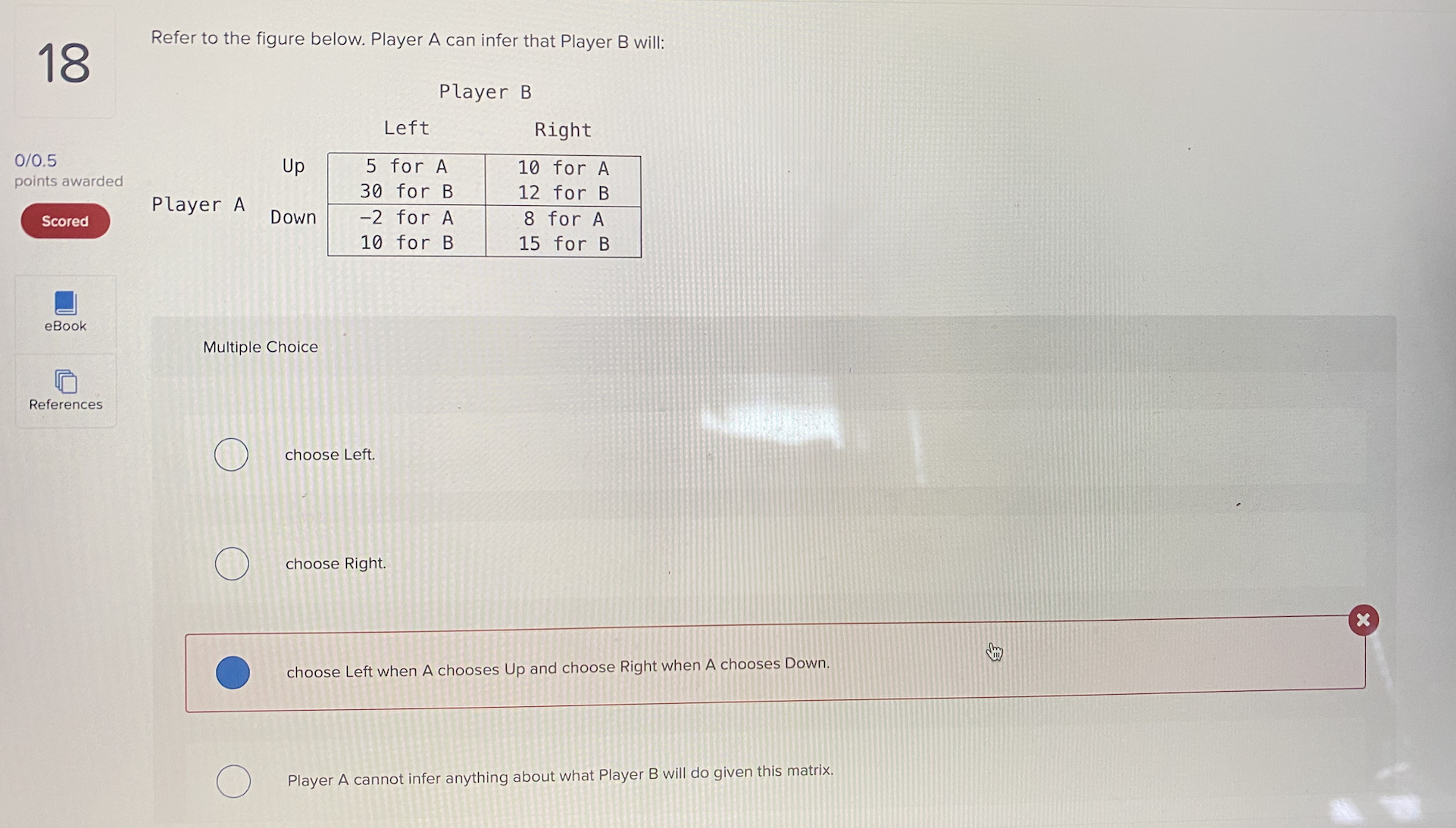 below. Player A can infer that Player B will: Player B Left