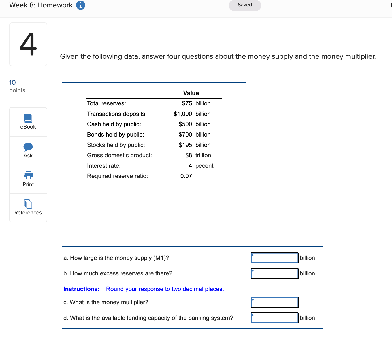 3. Exit Submit 3 Points Instructions: Round your response to one decimal