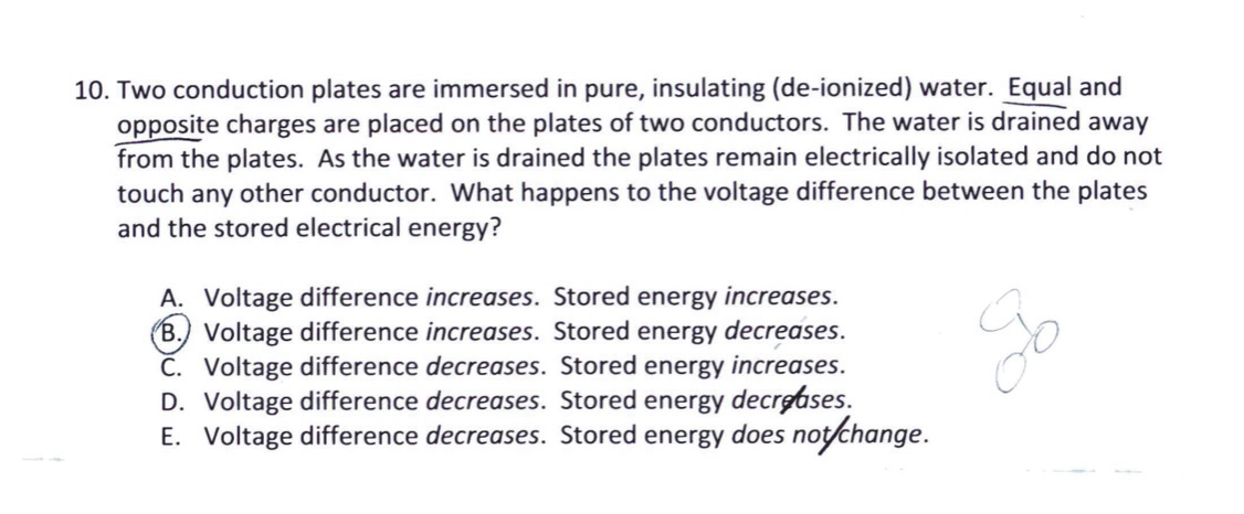  10. Two conduction plates are immersed in pure, insulating (de-ionized) water.