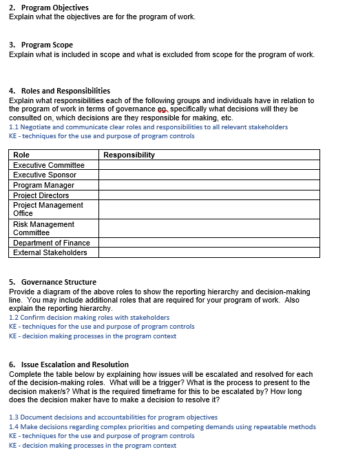 program of work for the case study provided in MYAPC Hub. You