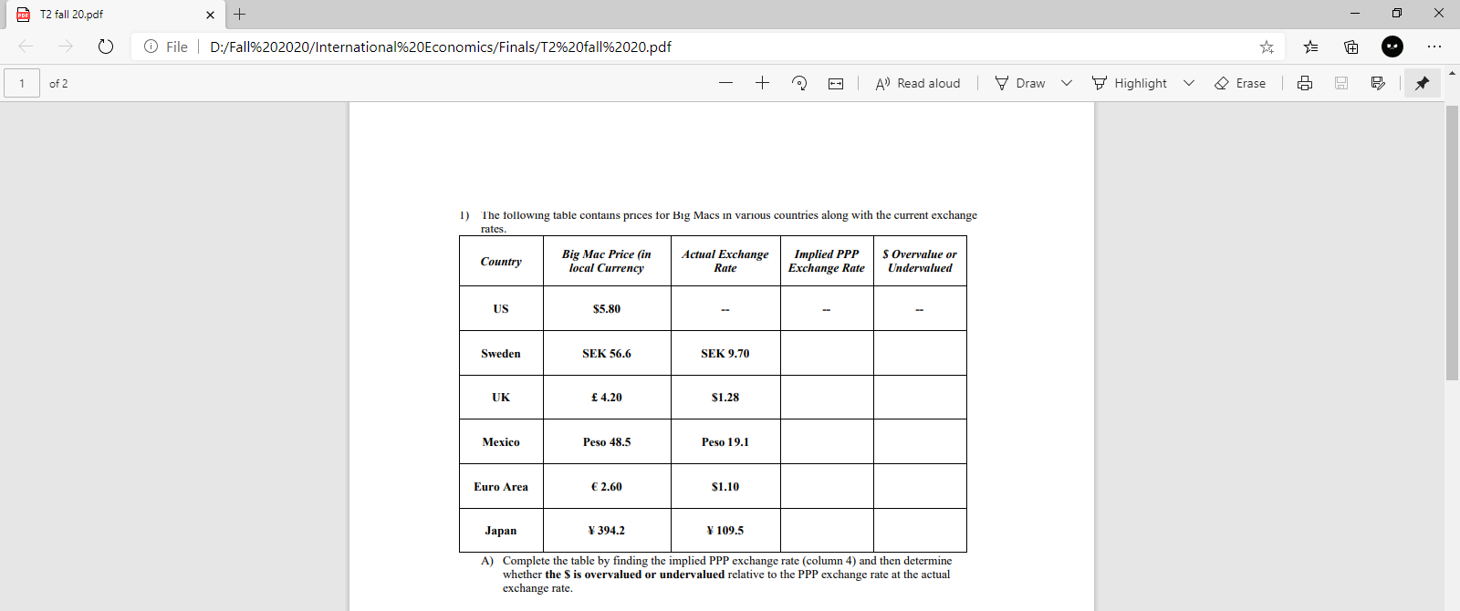 This is the question. If possible respond in table format. Question in
