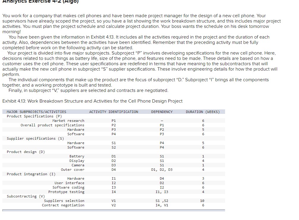  Analytics Exercise You work for a company that makes cell phones
