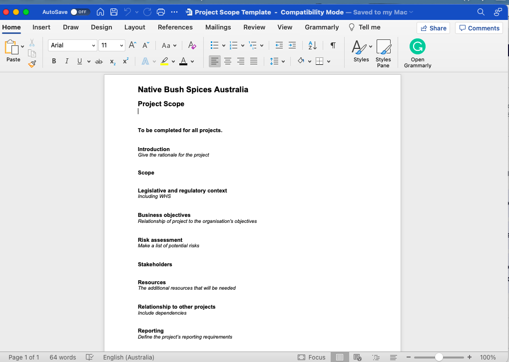  O AutoSave O OFF A HOG ... 3 Project Scope Template