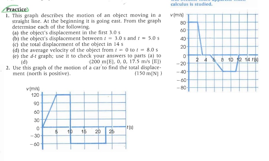  calculus is studied. Practice 1. This graph describes the motion of