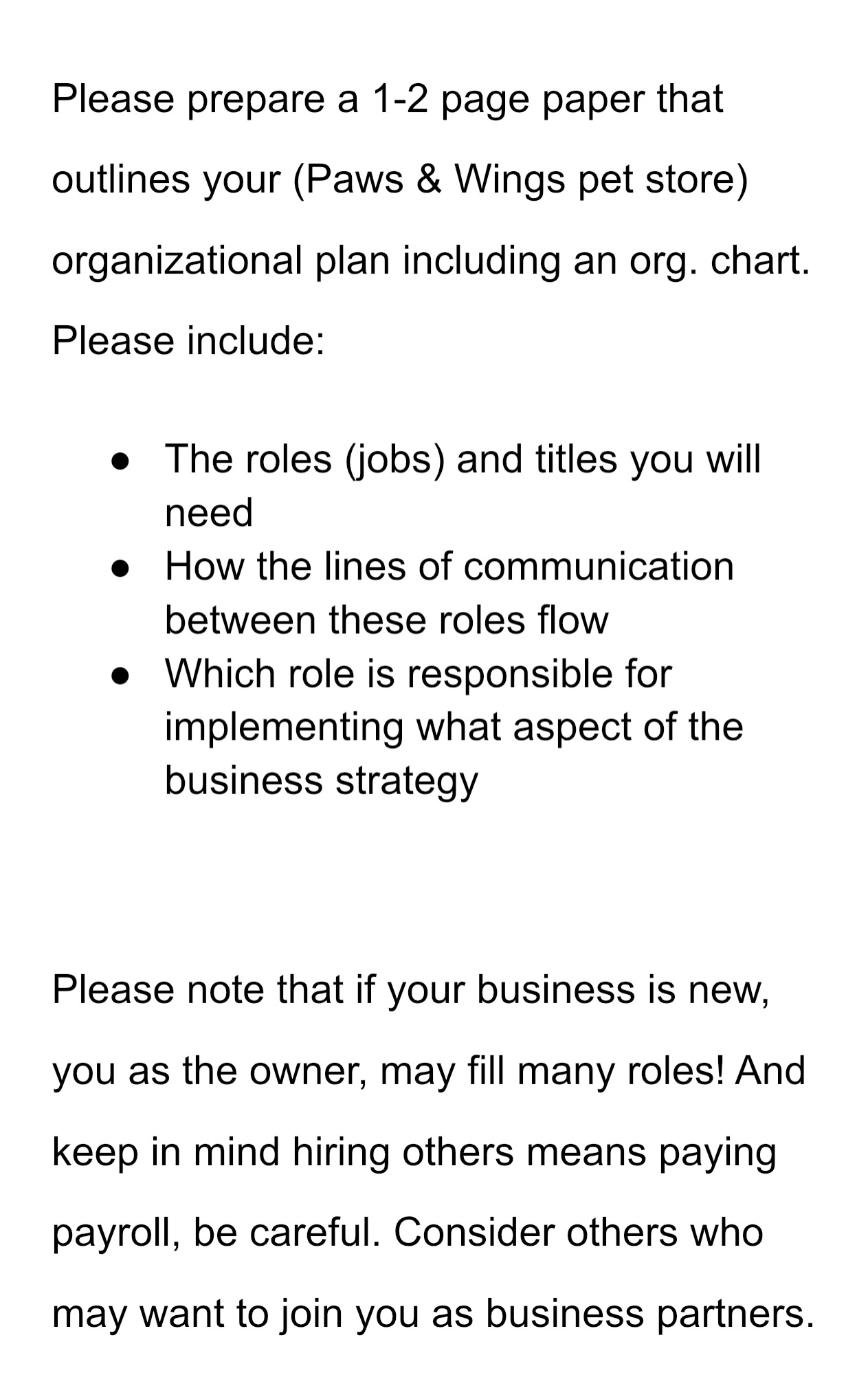 Paws & Wings Pet Store Please prepare a 1-2 page paper that