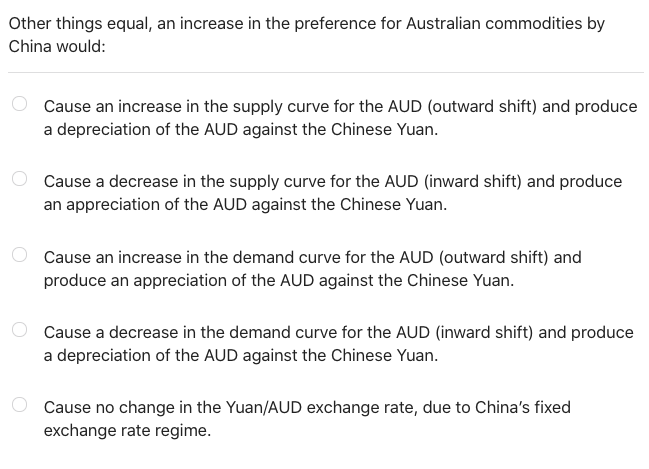 Other things equal, an increase in the preference for Australian commodities by