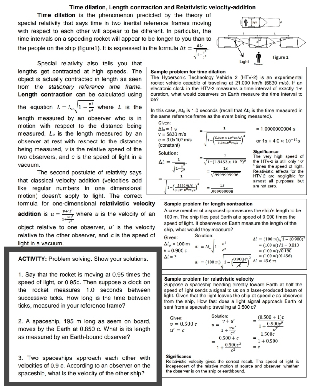 please i need help with this Time dilation, Length contraction and Relativistic