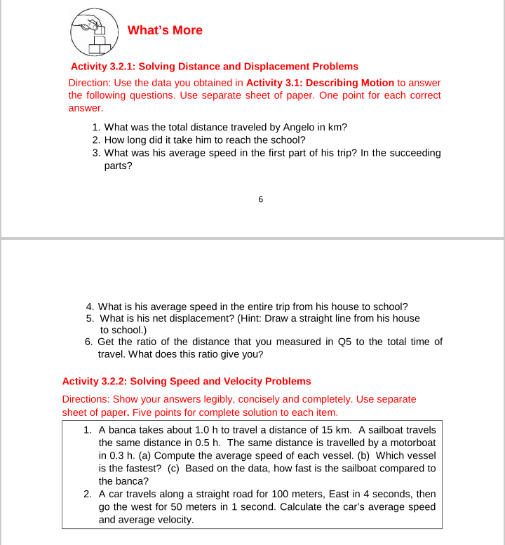 What's More .llictivityr 3.2.1: Solving Distance and Displacement Problems Direction: Use