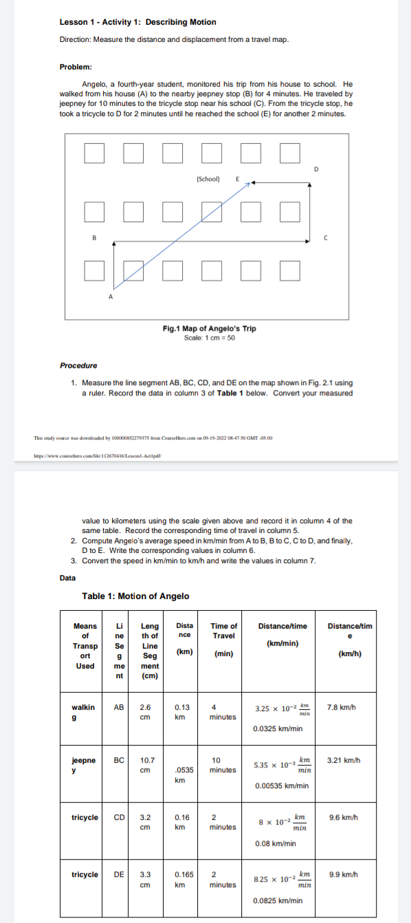 the data you obtained in Activity 3.1: Describing Motion to answer the