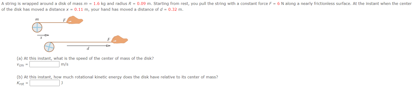  A string is wrapped around a disk of mass m :