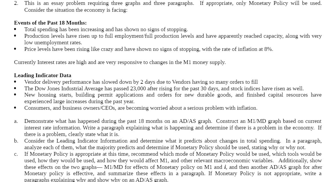  2. This is an essay problem requiring three graphs and three