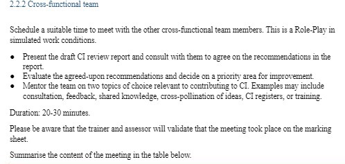 2.2 2 Cross-functional team Schedule a suitable time to meet with