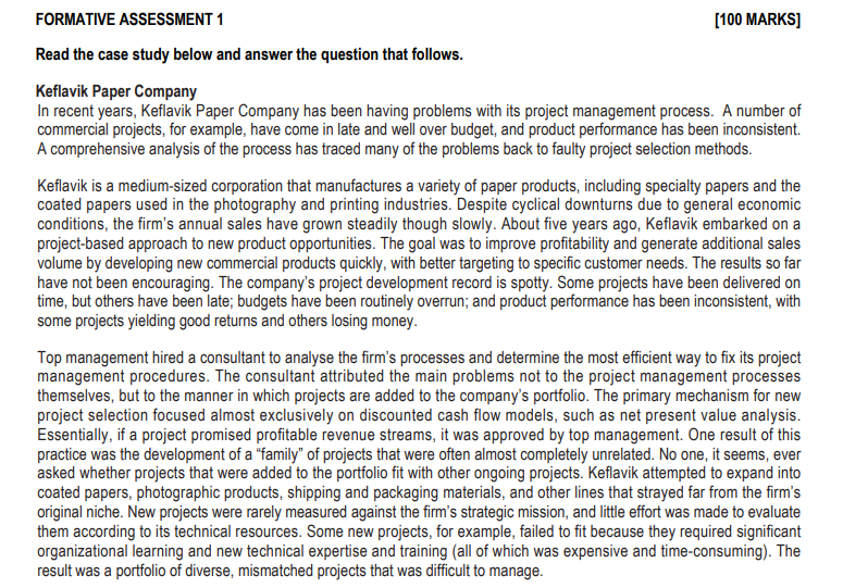  FDRMATWE ASSESSMENT 1 [10B IIIARKS] Read the case study below and