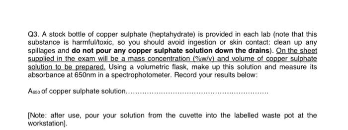  Q7. You are provided data from a solution which is a