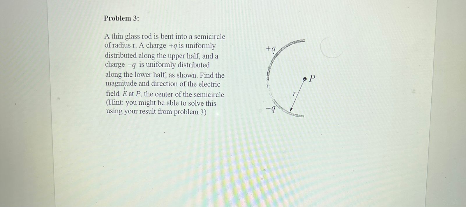 the right half has a positive uniform linear charge density +ho (no