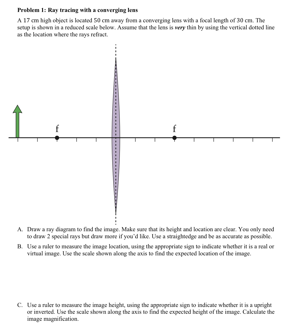 Problem 1: Ray tracing with a converging lens A 17 cm