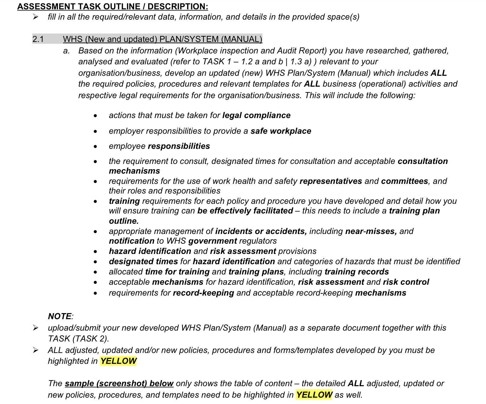and safety. Conformance- YES Drug and alcohol testing. National compliance and enforcement