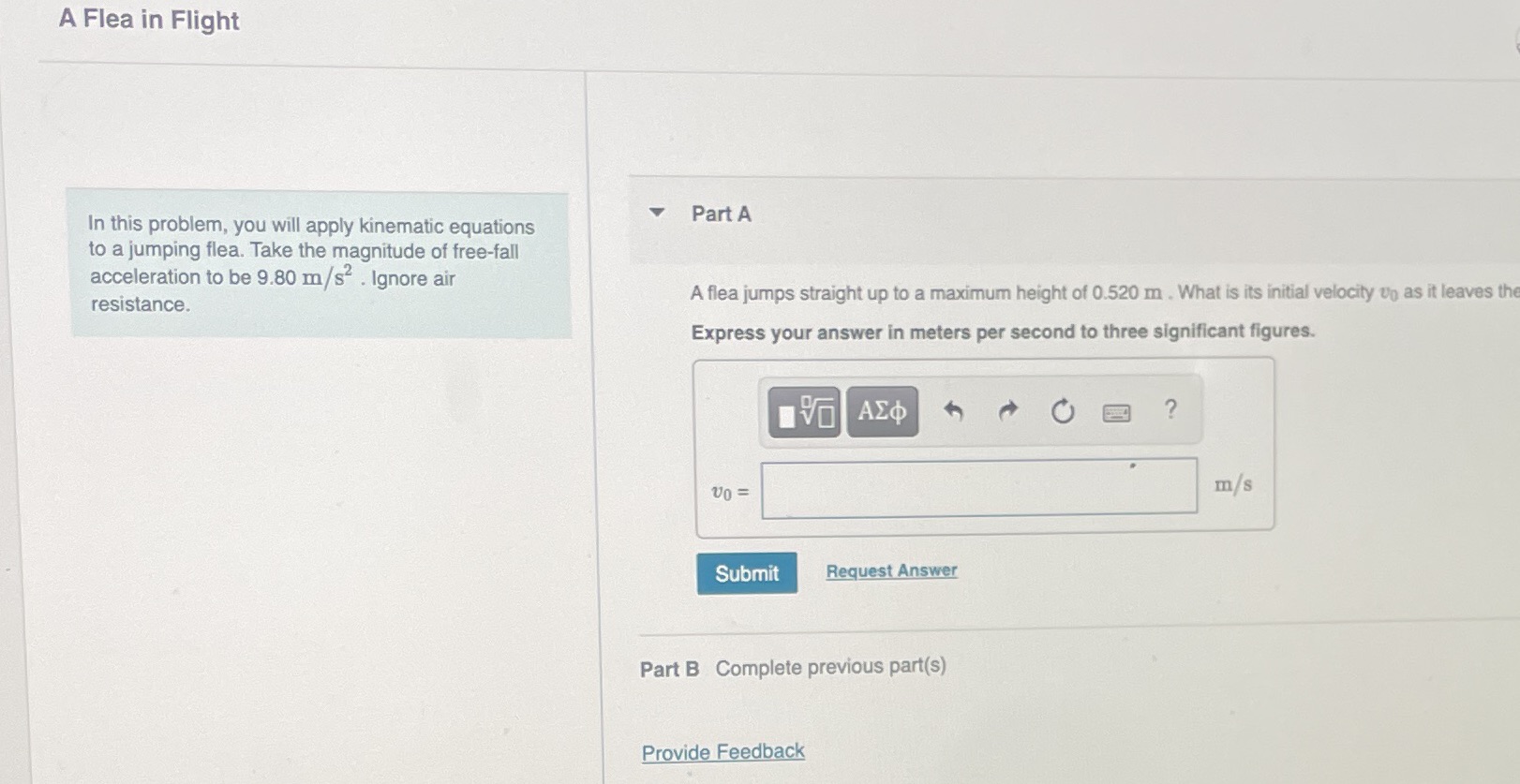 A Flea in Flight In this problem, you will apply kinematic