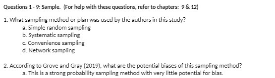 Questions 1 - 9: Sample. (For help with these questions, refer