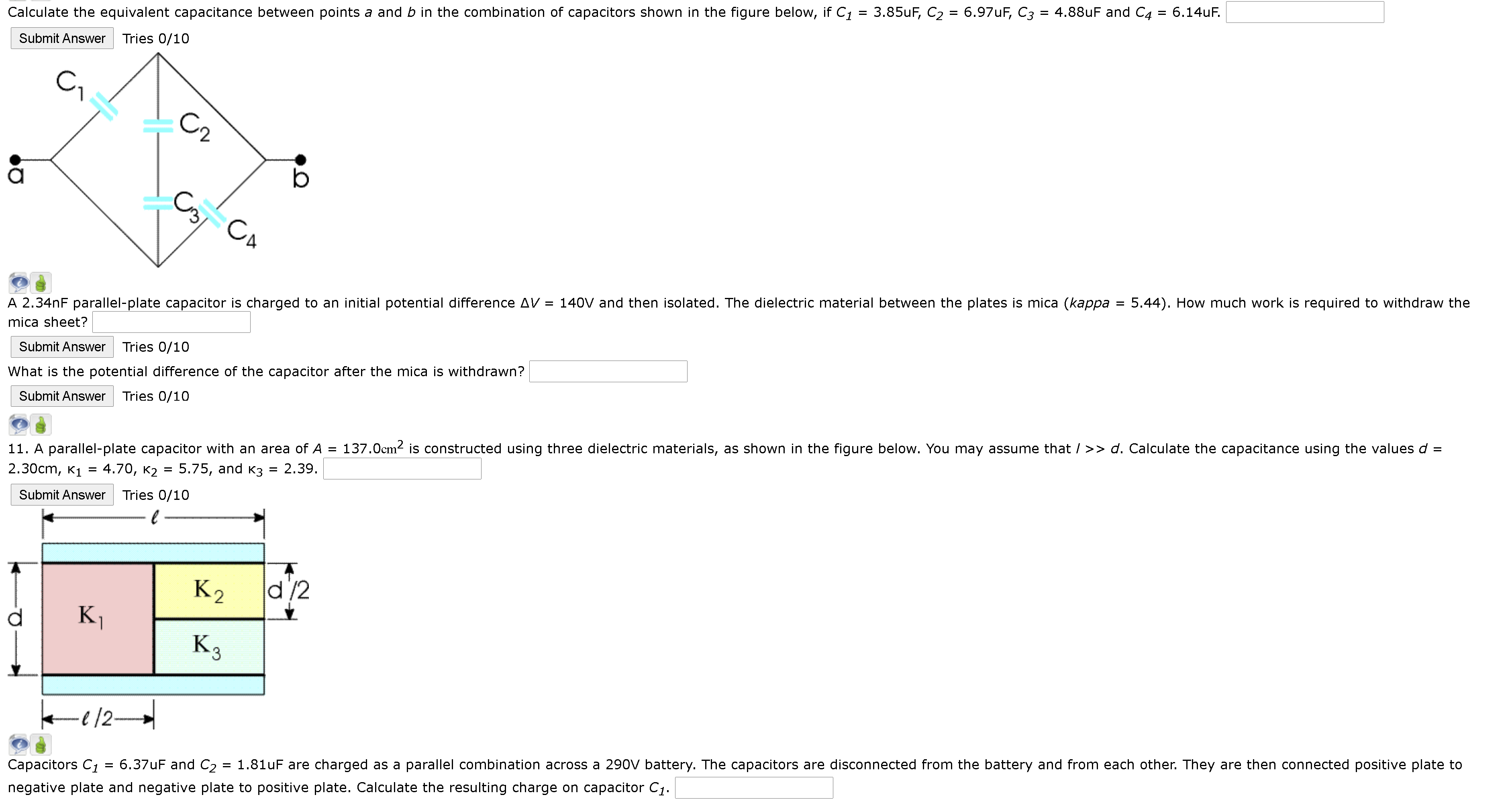 Calculate the equivalent capacitance between points a and b in the