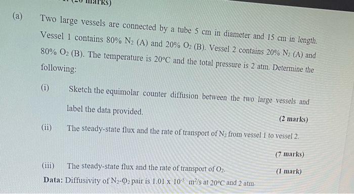 mass transfer (a) Two large vessels are connected by a tube 5