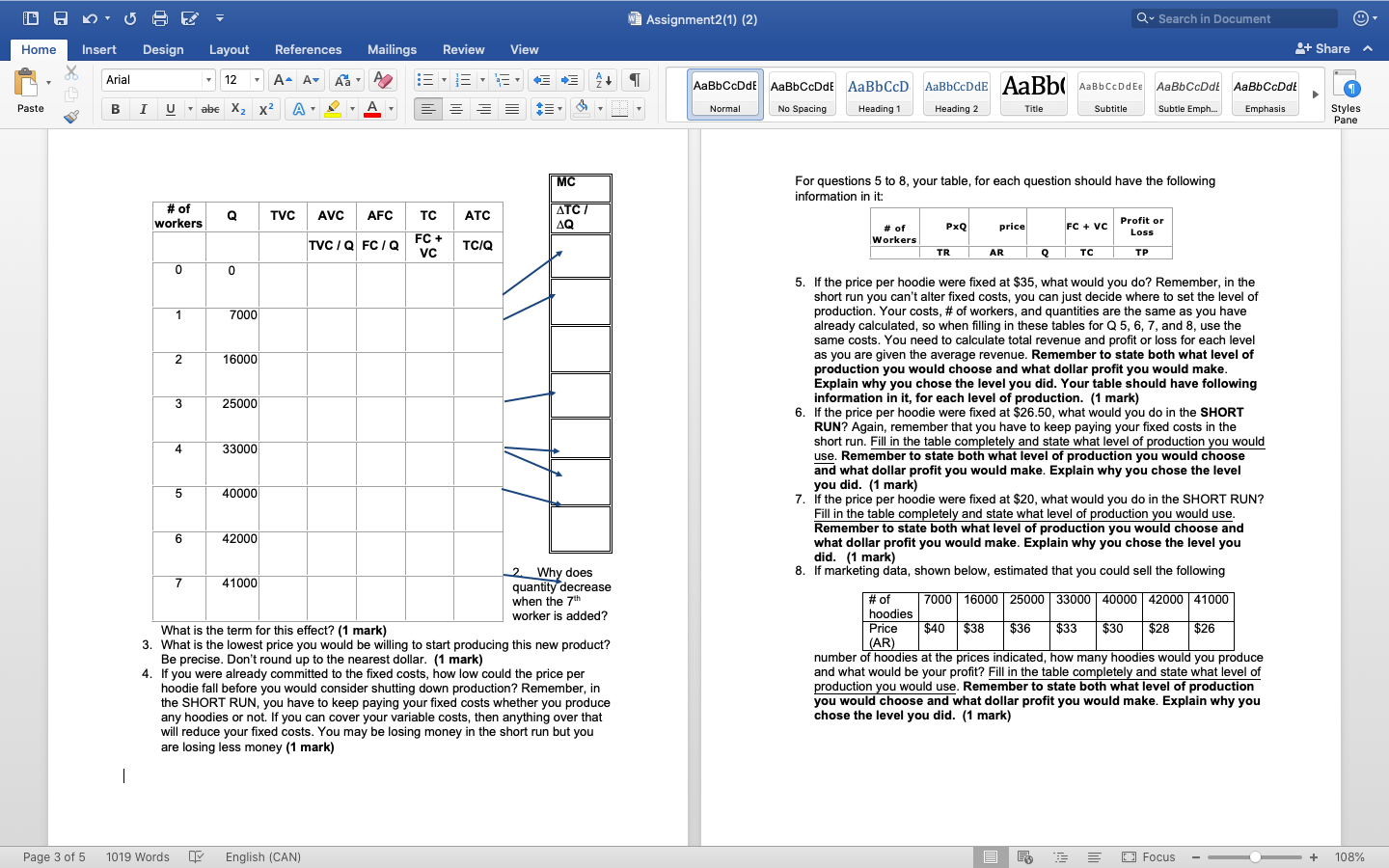 Don't forget to answer the questions as well as create the tablw