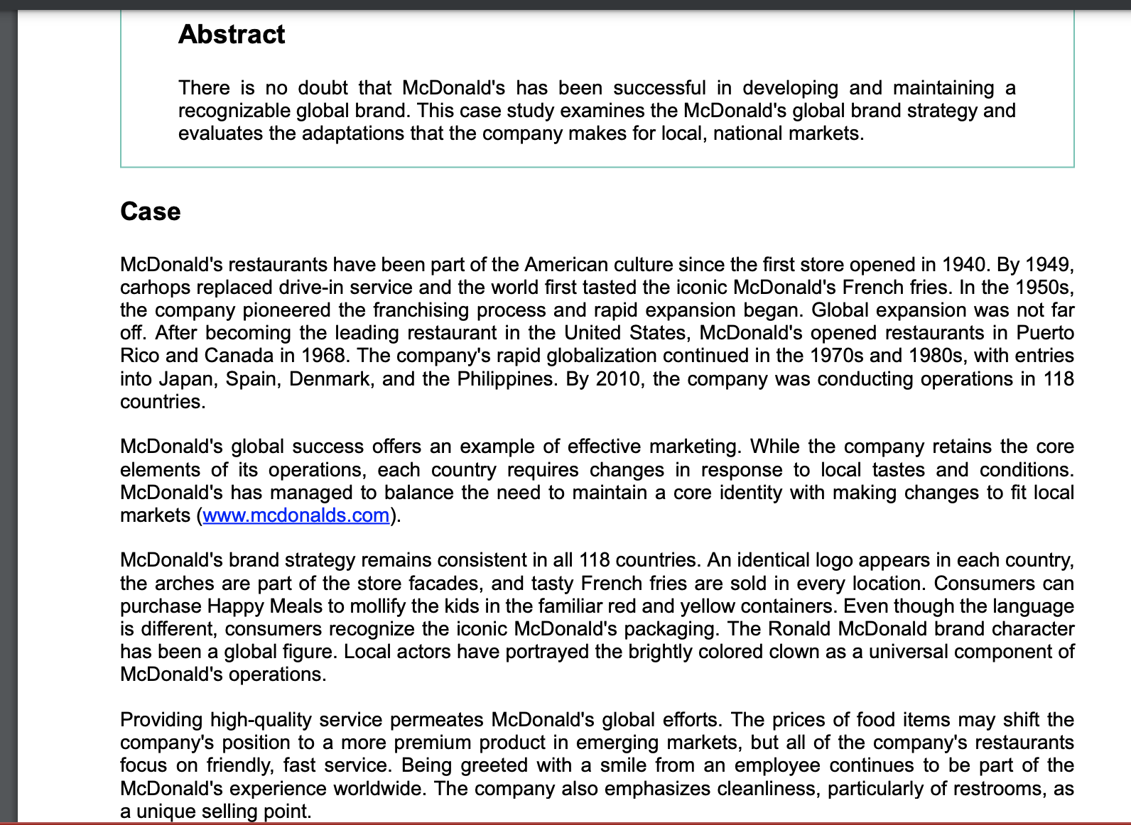 Differences in Taste. recommendation: The recommendation for McDonald's is to find a