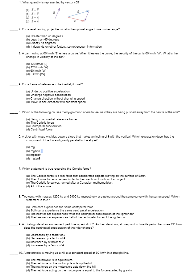  1. What quantity is represented by vector vo? (a) A-B (b)
