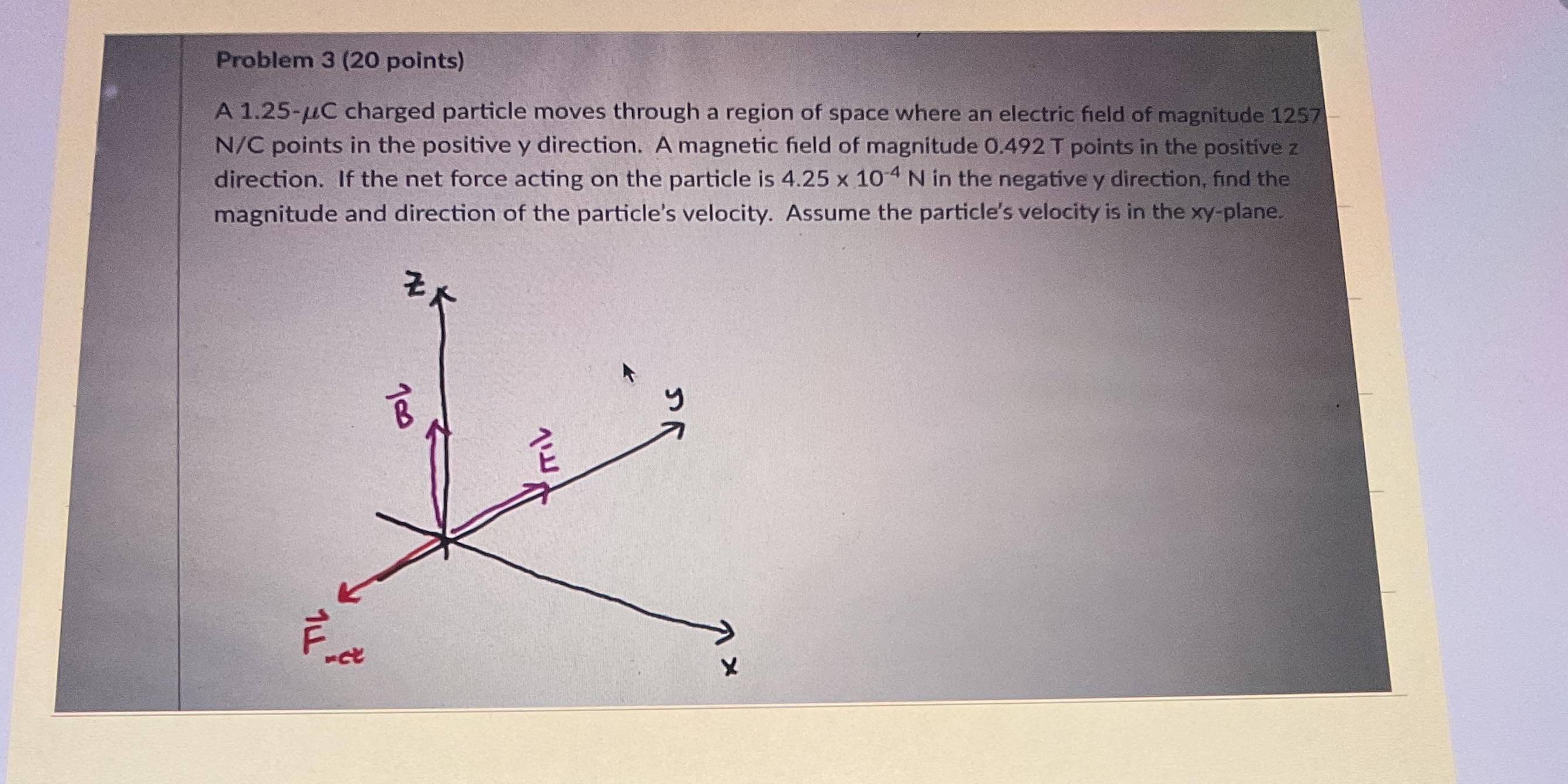 Problem 3 (20 points) A 1.25-/C charged particle moves through a