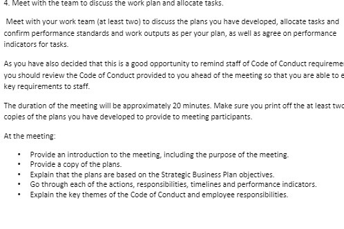 4. Meet with the team to discuss the work plan and