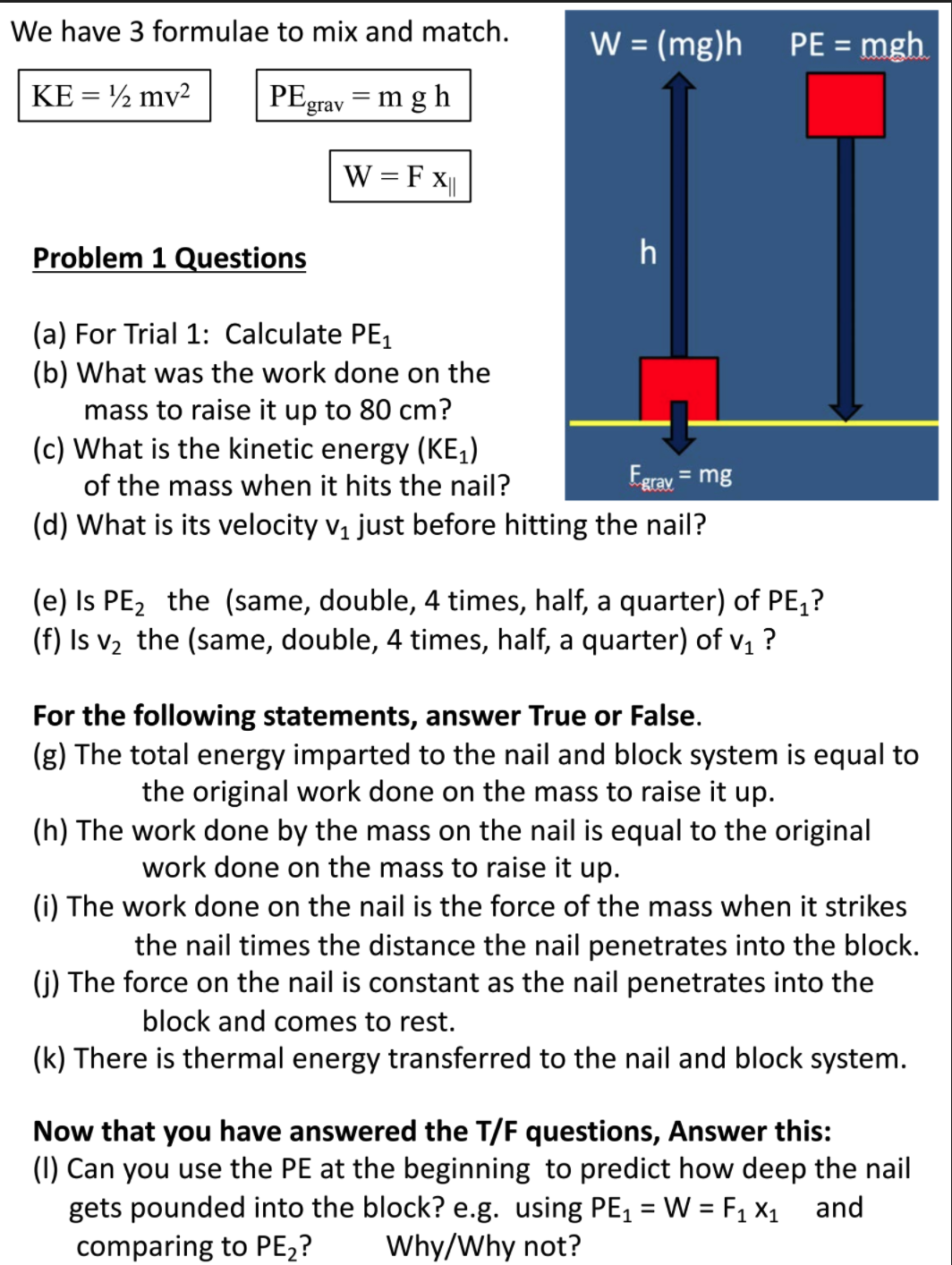labelled 1 and 2 where the only difference was the height h
