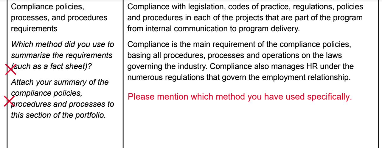 by the legal and regulatory requirements (at least one each). Knowledge of