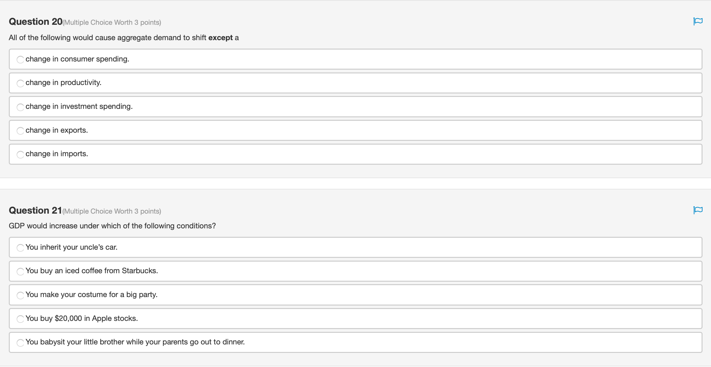 in the table above? U Question 18(Multiple Choice Worth 3 points) Aggregate