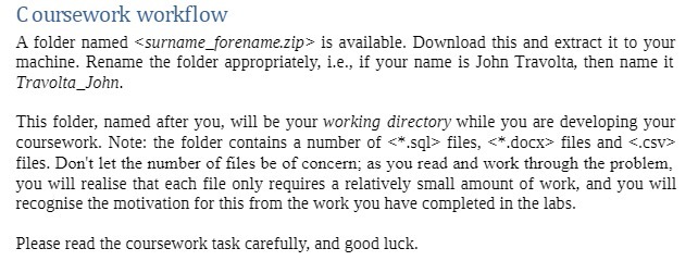 Coursework workflow A folder named is available. Download this and extract