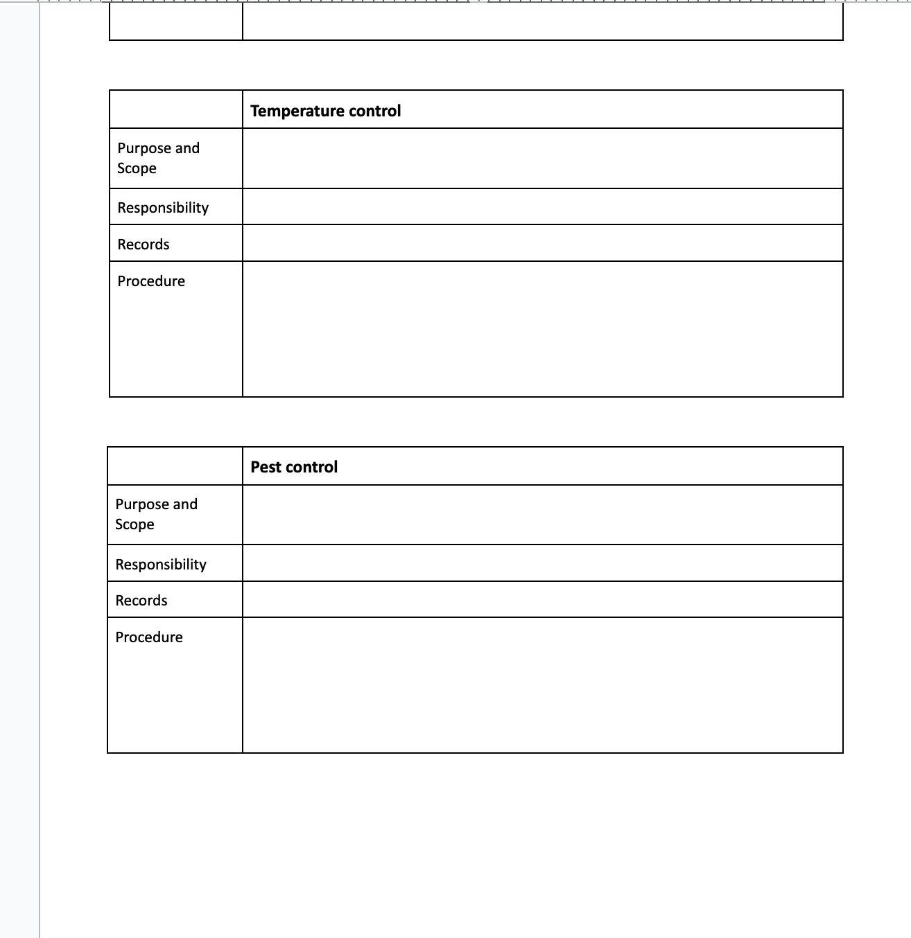 the template provided to prepare food hygiene support programs _ Food premises