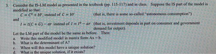 1 3. Consider the IS-LM model as presented in the textbook (pp.