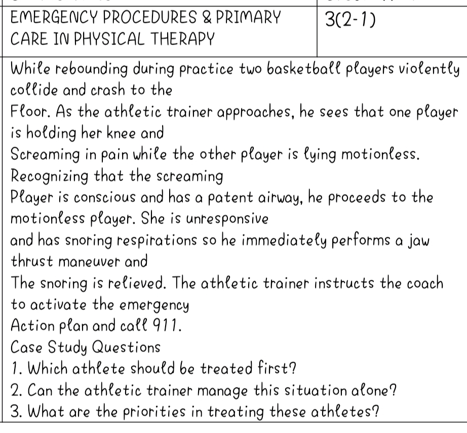 answer plz EMERGENCY PROCEDURES & PRIMARY 3 (2 - 1 ) CARE