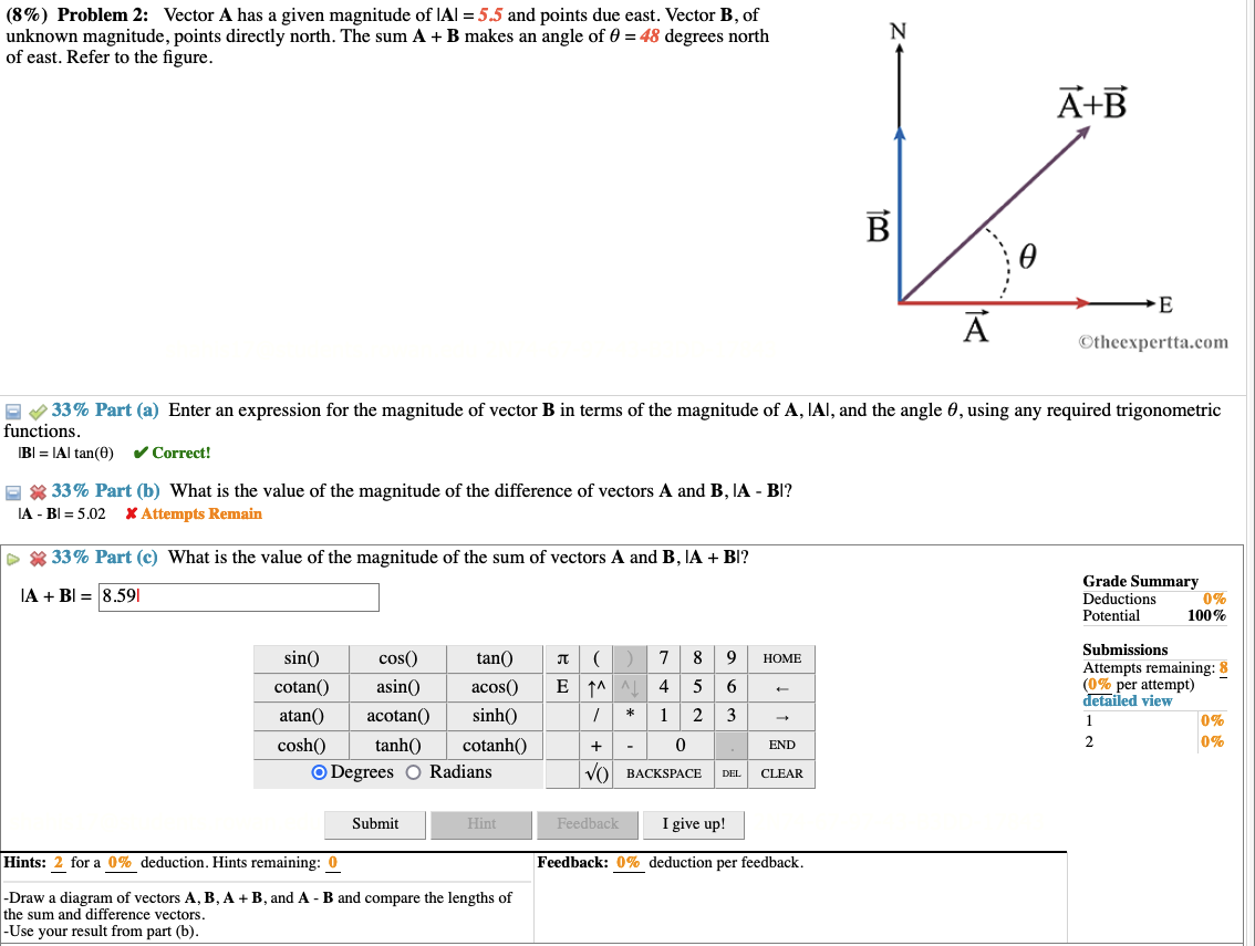 (8%) Problem 2: Vector A has a given magnitude of IAl