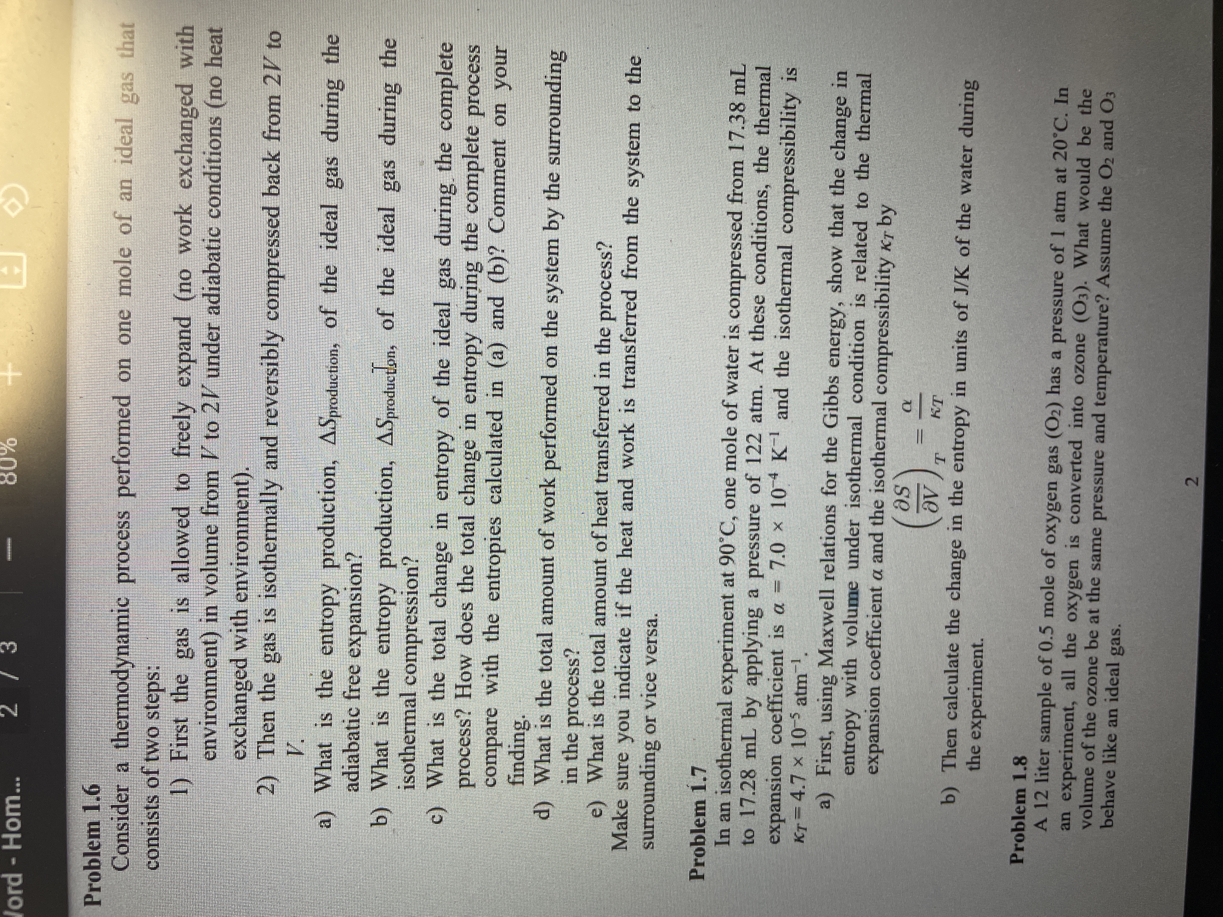 lord - Hom... 2 3 80% Problem 1.6 Consider a thermodynamic