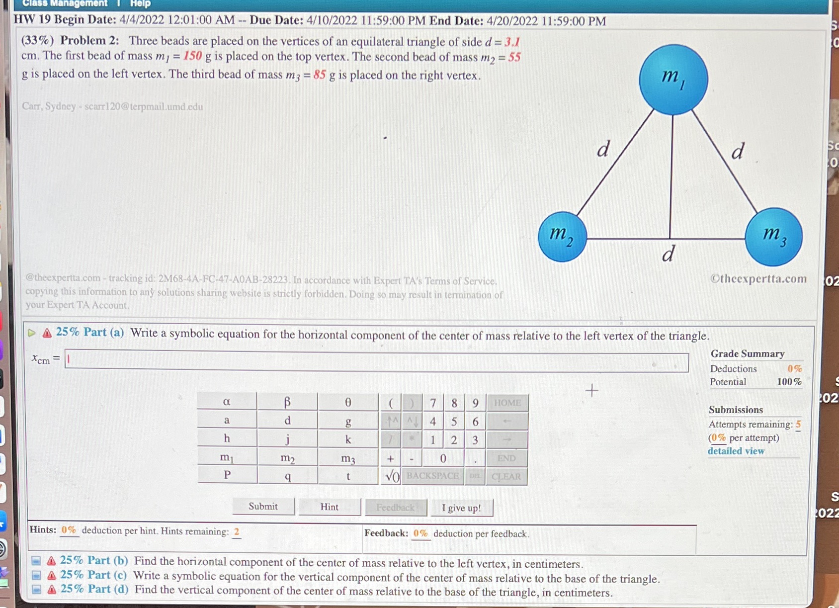HW 19 Begin Date: 4/4/2022 12:01:00 AM -- Due Date: 4/10/2022