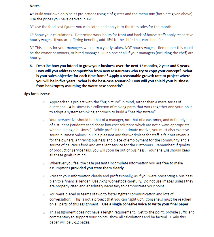  Notes: A* Build your own daily sales projections using # of