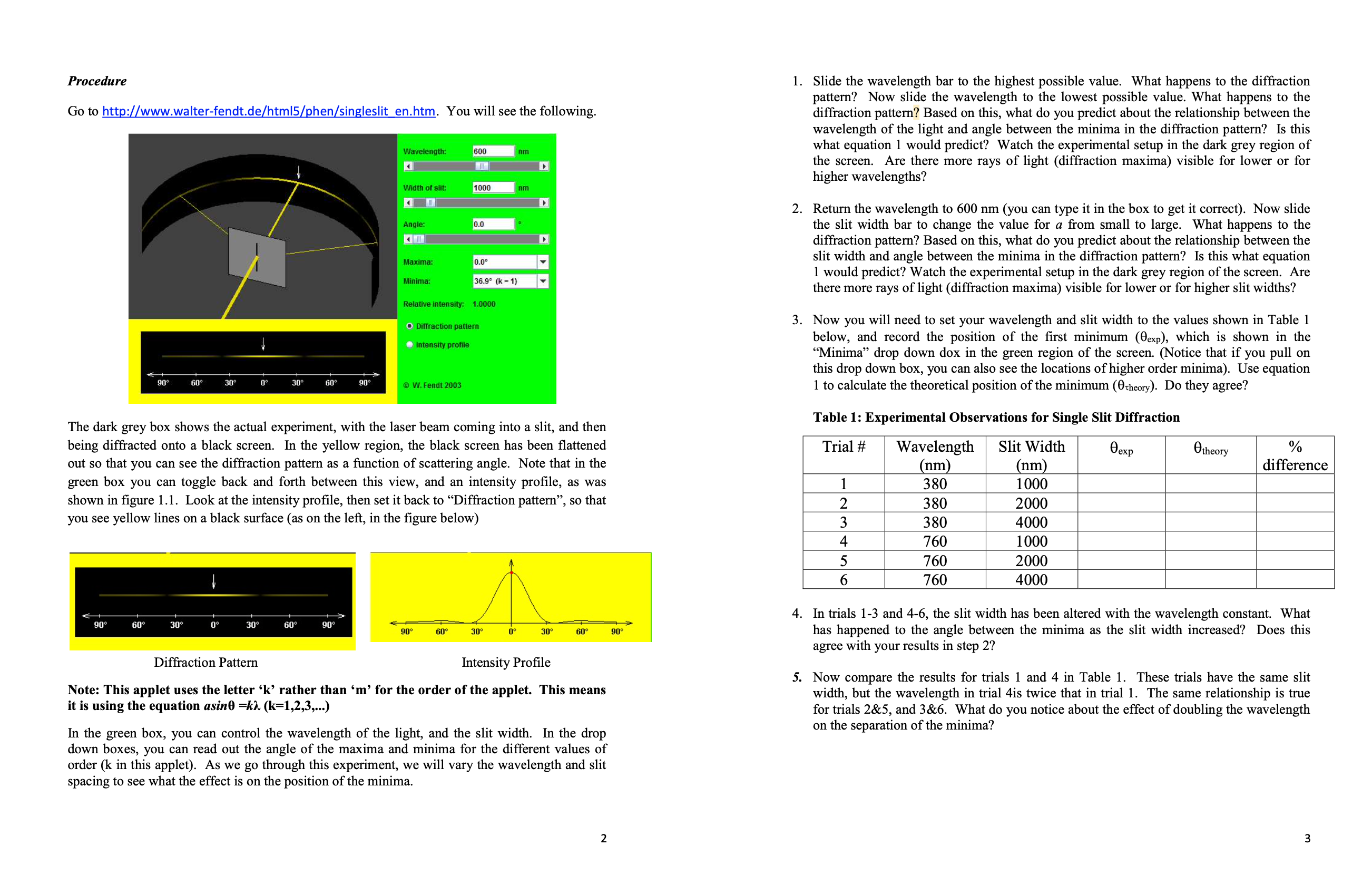 the student will investigate the diffraction of light on a single and